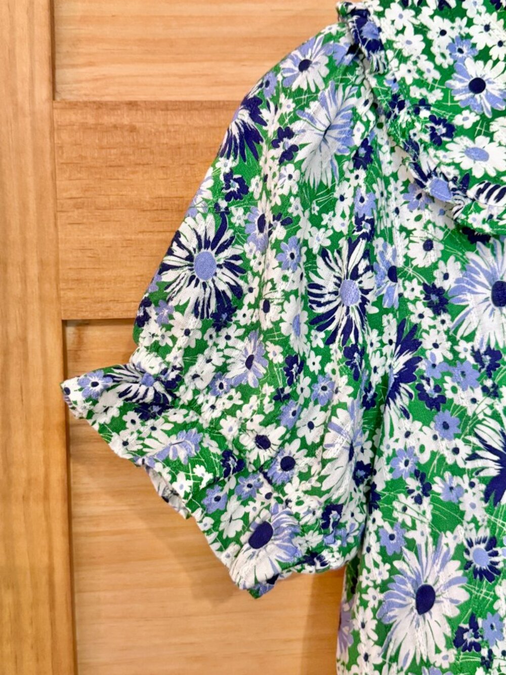 Pilcro Anthropologie Keira Green Floral Cottagecore Ruffled Cotton Mini Dress M - Picture 6 of 8